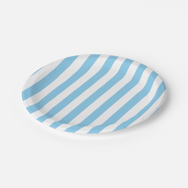 Baby Blue and White Large Size Stripes Paper Plate (Angled)