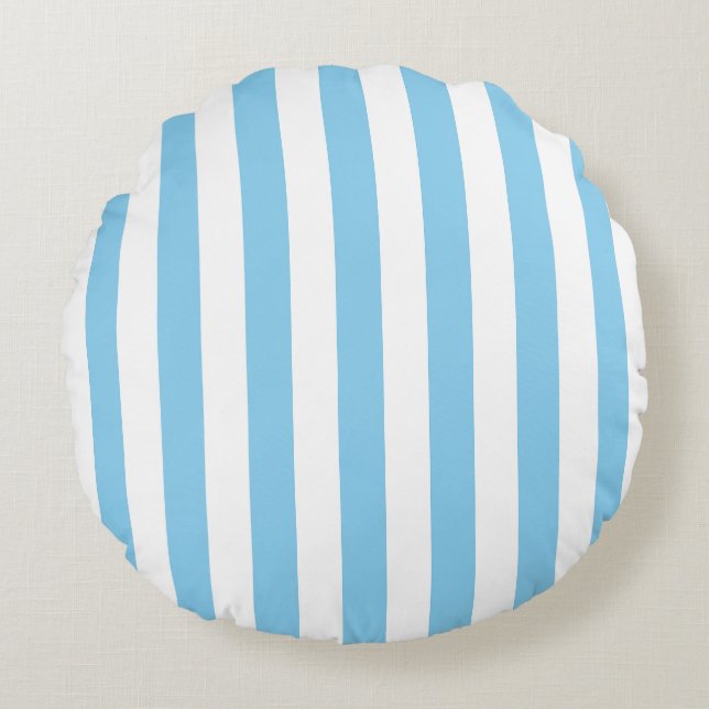 Baby Blue and White Large Size Stripes Round Cushion (Front)