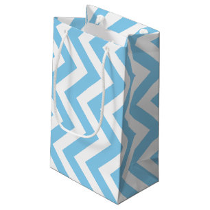 Baby Blue and White Large Size Vertical Chevron Small Gift Bag
