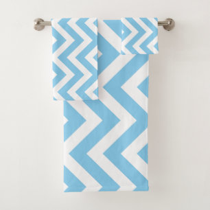 Baby Blue and White Large Vert. Chevron Stripes Bath Towel Set