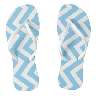 Baby Blue and White Large Vertical Chevron Stripes Flip Flops