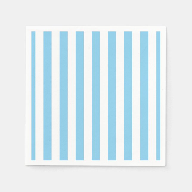 Baby Blue and White Large Vertical Stripes Paper Napkin (Front)