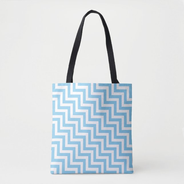 Baby Blue and White Medium Diagonal Chevron Tote Bag (Front)