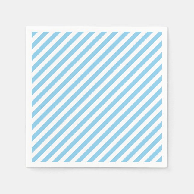 Baby Blue and White Medium Diagonal Stripes Paper Napkin (Front)