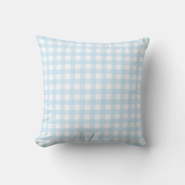 Baby Blue and White Medium Gingham Check Pattern. Cushion (Front)