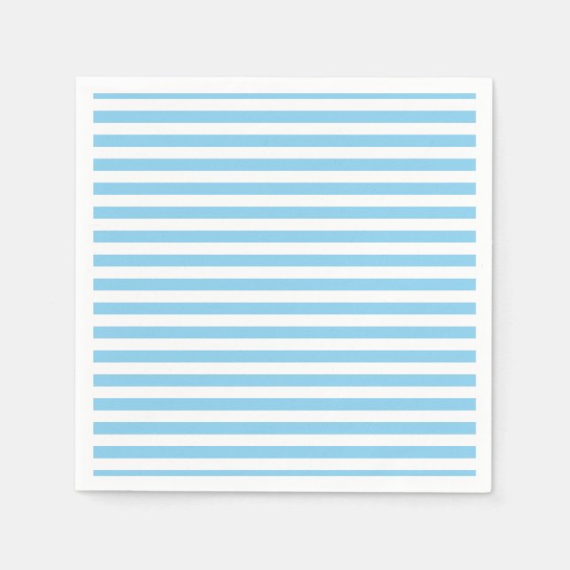 Baby Blue and White Medium Horiz. Stripes Paper Napkin (Front)