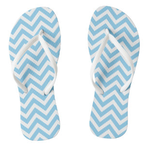 Baby Blue and White Medium Size Chevron Stripes Flip Flops
