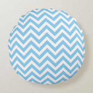 Baby blue and White Medium Size Chevron Stripes Round Cushion