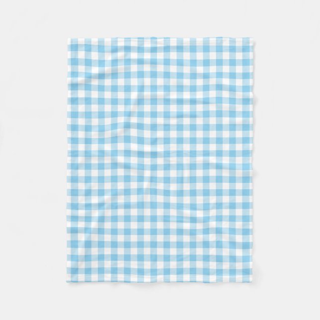Baby Blue and White Medium Size Gingham Checks Fleece Blanket (Front)