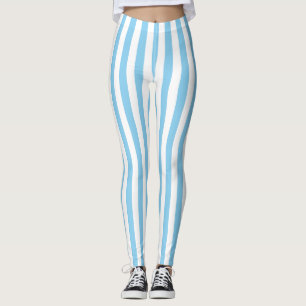 Baby Blue and White Medium Size Vertical Stripes Leggings