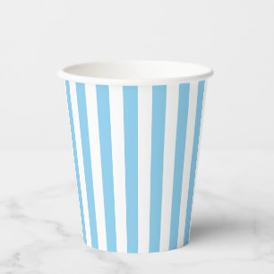 Baby Blue and White Medium Size Vertical Stripes Paper Cups