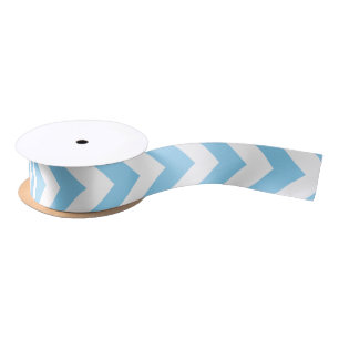 Baby Blue and White Medium Vertical Chevron Ribbon Satin Ribbon