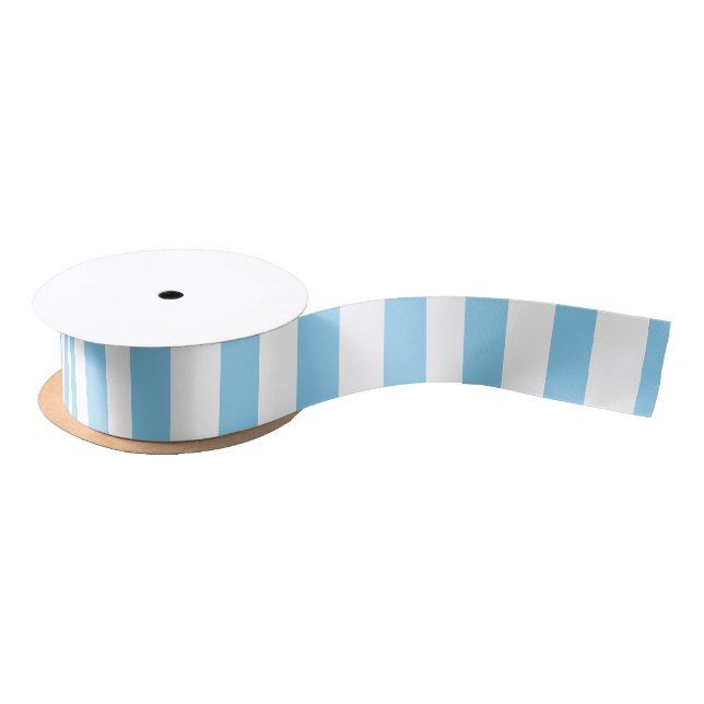 Baby Blue and White Medium Vertical Stripes Ribbon Satin Ribbon (Spool)