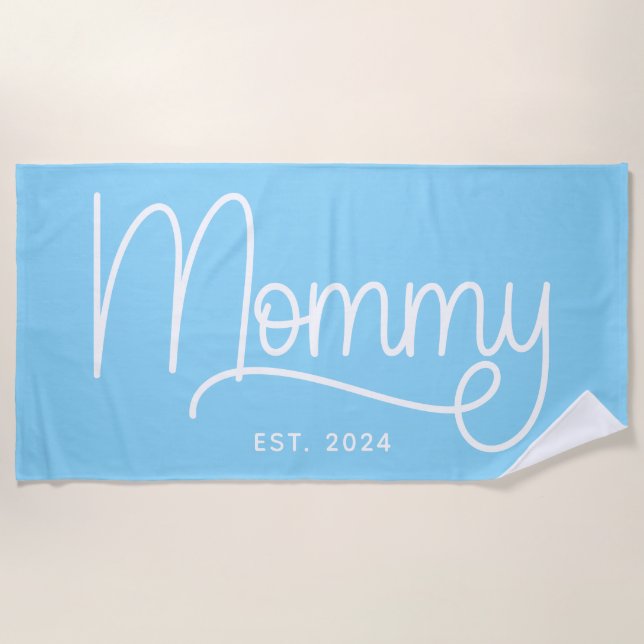 Baby Blue and White Monoline Mummy Beach Towel (Front)
