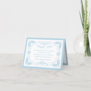 Baby blue and white papel picado Baby boy Shower Thank You Card
