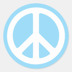 Baby Blue and White Peace Symbol Classic Round Sticker