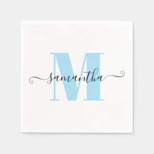 Baby Blue and White Polka Dot Monogram Napkin