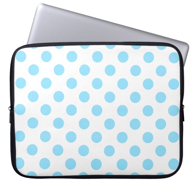 Baby blue and white polka dots laptop sleeve (Front)