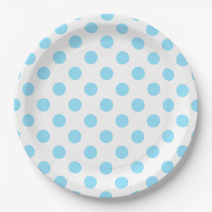 Baby blue and white polka dots paper plate