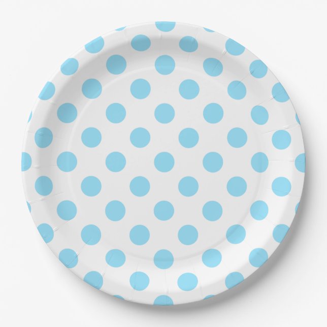 Baby blue and white polka dots paper plate (Front)