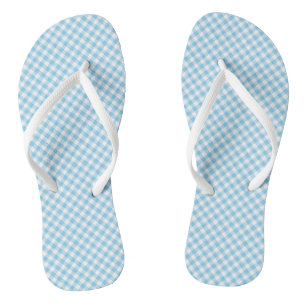 Baby Blue and White Small Diagonal Gingham Checks Flip Flops