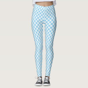 Baby Blue and White Small Diagonal Gingham Checks Leggings
