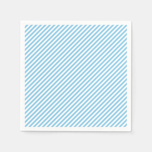 Baby Blue and White Small Diagonal Stripes Paper Napkin (Front)