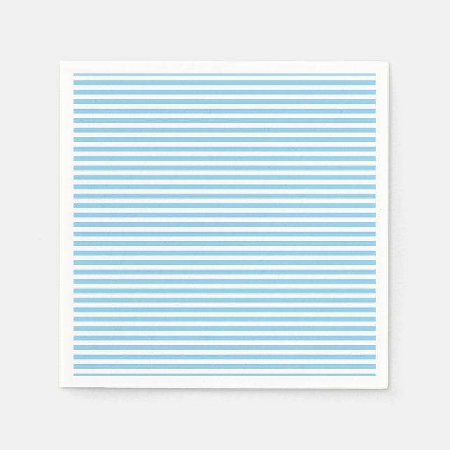 Baby Blue and White Small Horizontal Stripes Paper Napkin (Front)