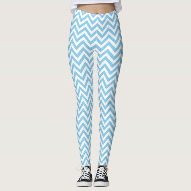 Baby Blue and White Small Size Chevron Leggings (Front)