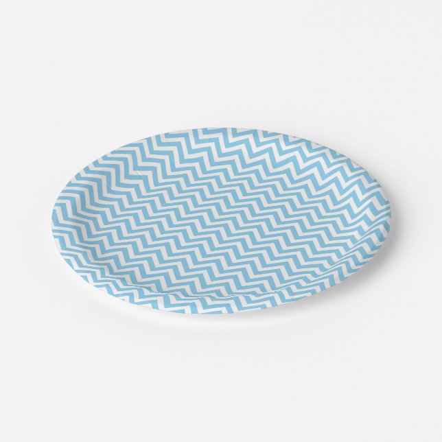 Baby blue and White Small Size Chevron Stripes Paper Plate (Angled)