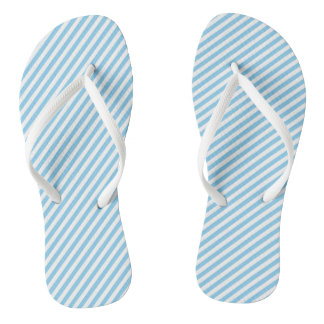 Baby Blue and White Small Size Diagonal Stripes Flip Flops