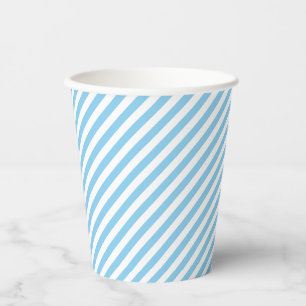 Baby Blue and White Small Size Diagonal Stripes Paper Cups