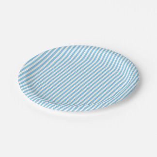 Baby Blue and White Small Size Stripes Paper Plate