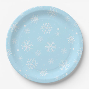 Baby Blue and White Snowflakes Paper Plate