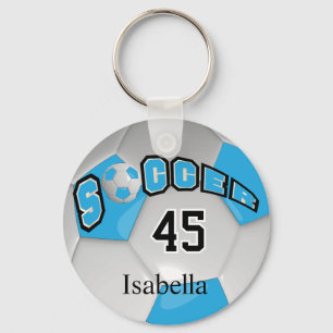 Baby Blue and White  Soccer Ball Key Ring