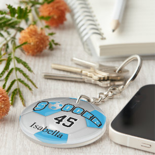 Baby Blue and White  Soccer Ball  Key Ring