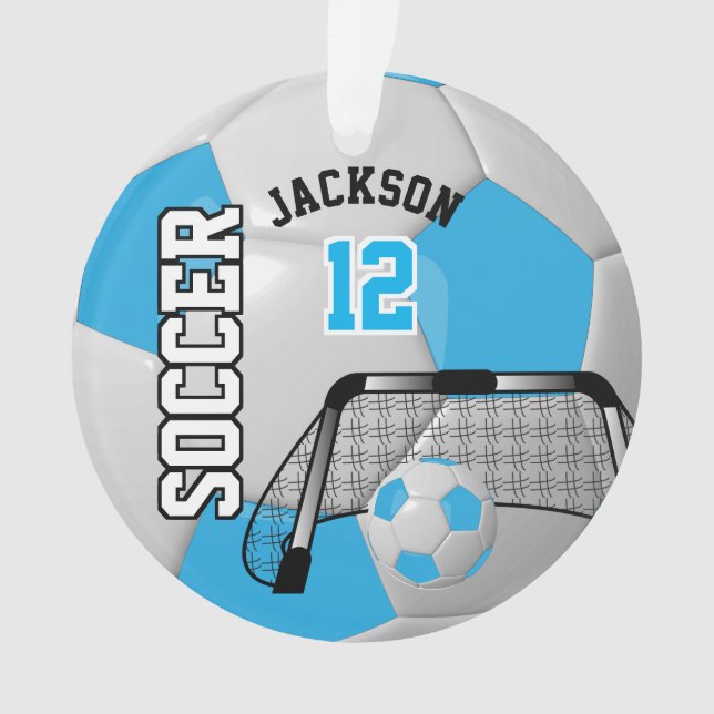 Baby Blue and White Soccer ⚽ Design Ornament (Front)
