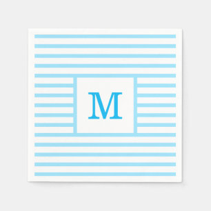 Baby Blue and White Stripes Custom Monogram Napkin