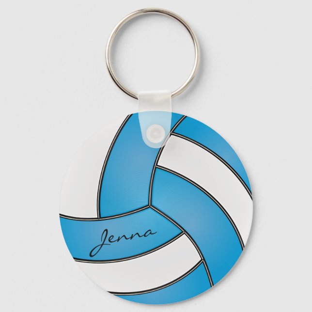 Baby Blue and White Volleyball Key Ring (Front)