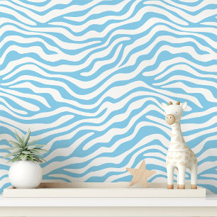 Baby Blue and White Zebra Stripe Wallpaper