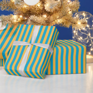 Baby Blue and Yellow Narrow Stripes Wrapping Paper