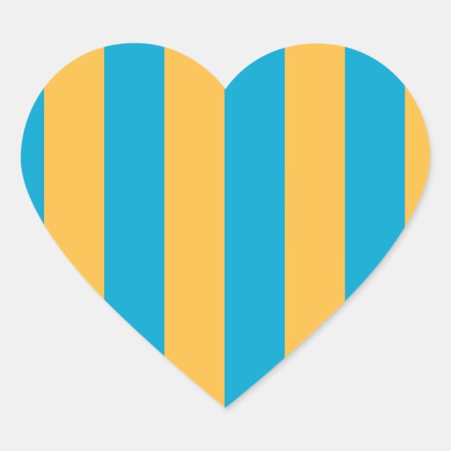 Baby Blue and Yellow Stripes  Heart Sticker (Front)