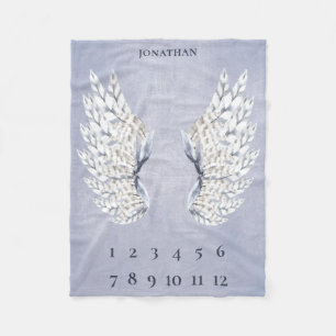Baby Blue Angel Wings Monthly Milestone Fleece Blanket