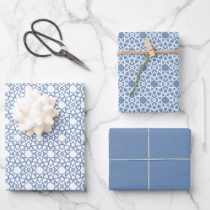 Baby Blue Arabesque Pattern Design Wrapping Paper Sheet