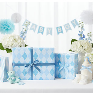 Baby Blue Argyle Baby Shower Wrapping Paper