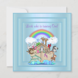 BABY BLUE ARK 1ST BIRTHDAY INVITATION
