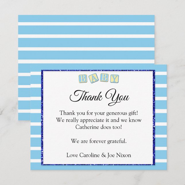 Baby Blue baby Shower Thank You Card (Front/Back)