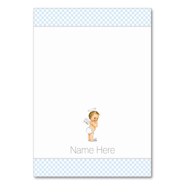 Baby Blue Baptism Tented Table Cards (Front)