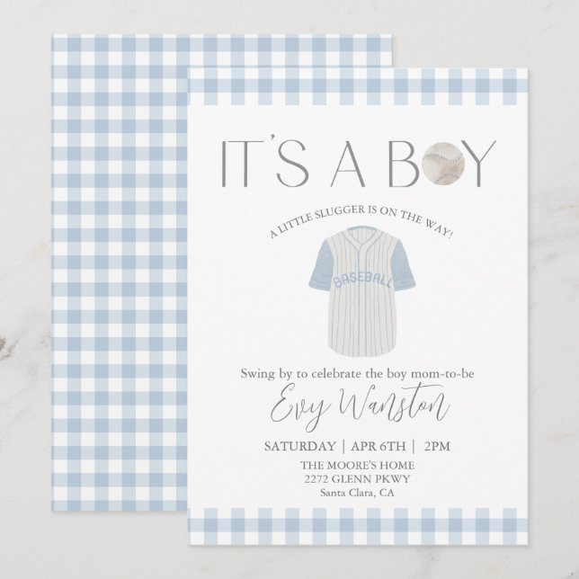 Baby blue baseball Oh, boy baby shower invitation (Front/Back)