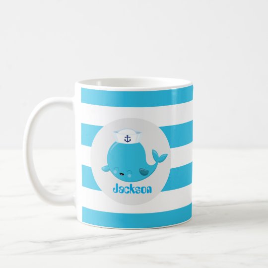 Baby blue beach whale add name monogram mug